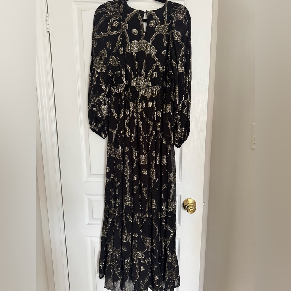 ba&sh Black Maxi Dress with Metallic Gold Pattern - Picture 3 of 4